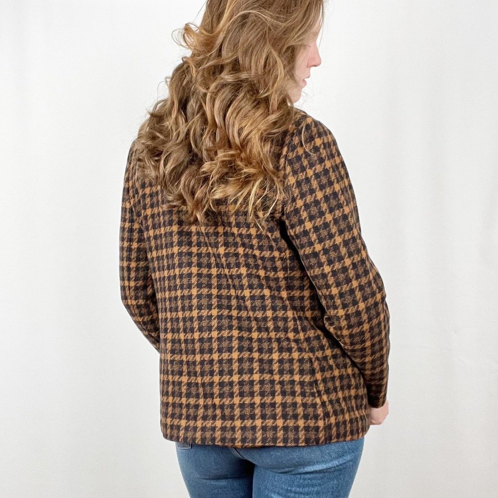 Vintage Union Made Oversized Wool Houndstooth Tweed Knit Plaid Blazer Suit Coat - Picture 4 of 10